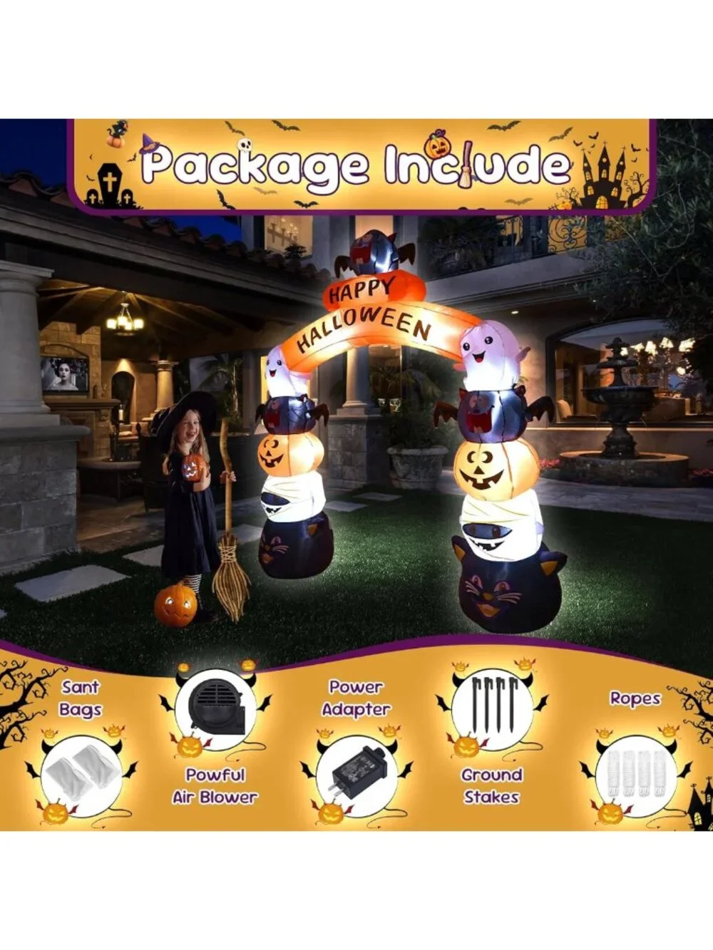 8FT Inflatable Halloween Arch Decoration with LED Lights - Spooky Outdoor Decor